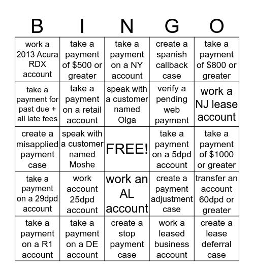 Dialer Bingo  Bingo Card