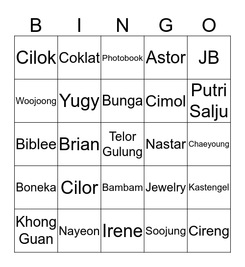 IRENE'S BOARD Bingo Card