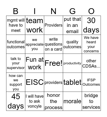 FUN AT WORK Bingo Card