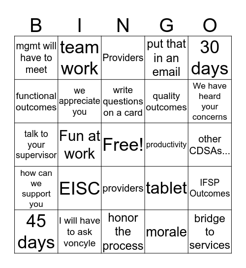 FUN AT WORK Bingo Card