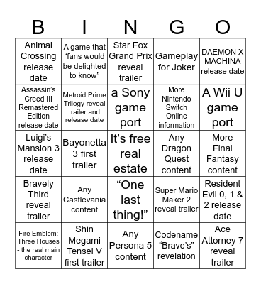 2/13/2019 Nintendo Direct Bingo Card
