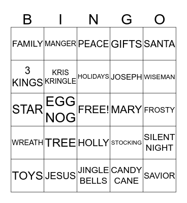 MERRY CHRISTMAS Bingo Card