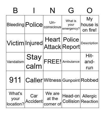 911 Emergency Bingo Card