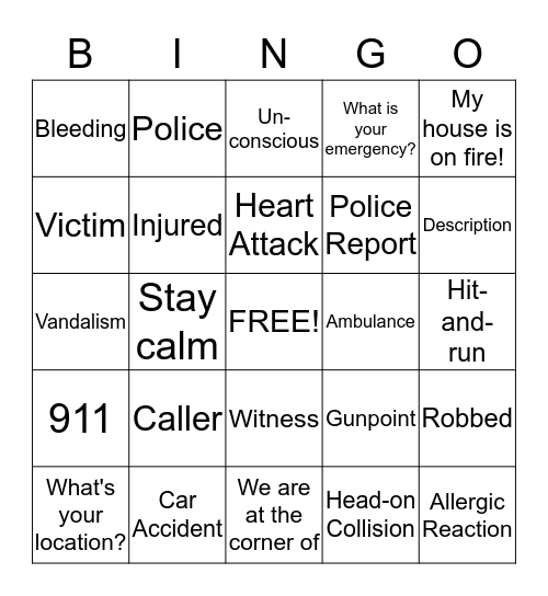 911 Emergency Bingo Card