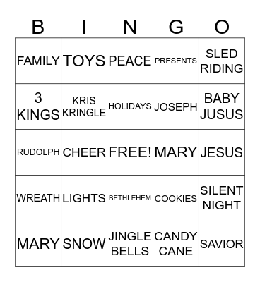 MERRY CHRISTMAS Bingo Card