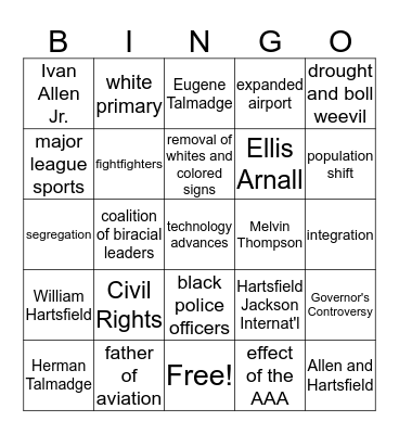 Postwar In Georgia Bingo Card