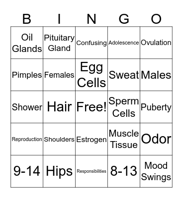Puberty Bingo Card
