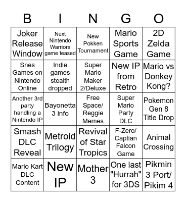 Nintendo Direct Bingo  Bingo Card