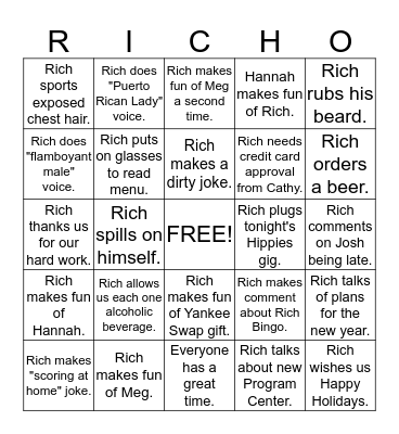 Rich McCarty Bingo Card