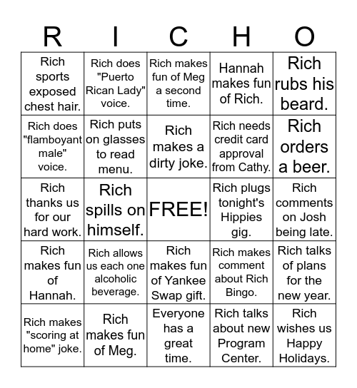 Rich McCarty Bingo Card