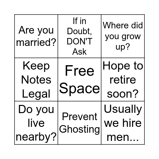Be Legal Bingo Card