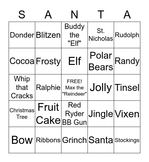 Santa Bingo Card