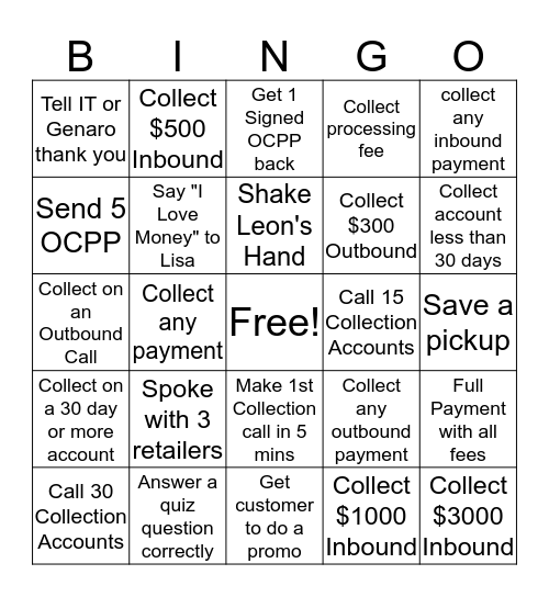 For the Love of Money Bingo Card