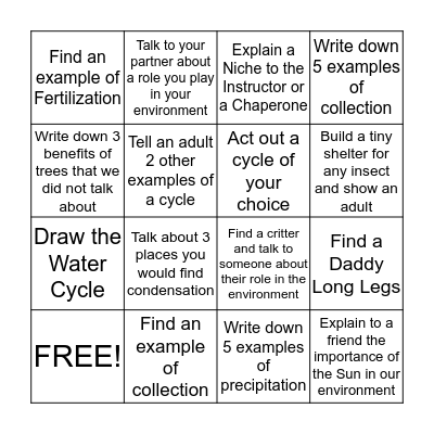 Nature's Niche BINGO Card