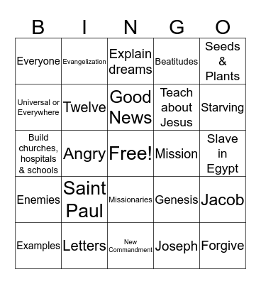 Faith Formation Bingo Card