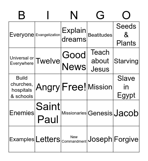 Faith Formation Bingo Card