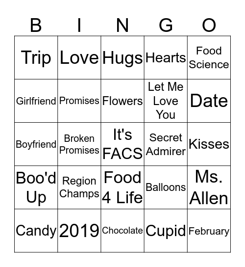 Happy Valentine's Day Bingo Card