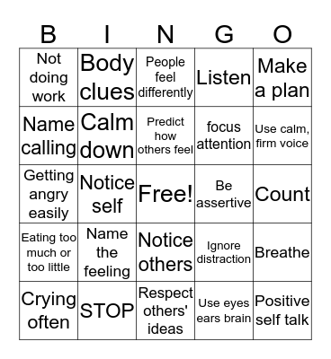 2nd step skills Bingo Card
