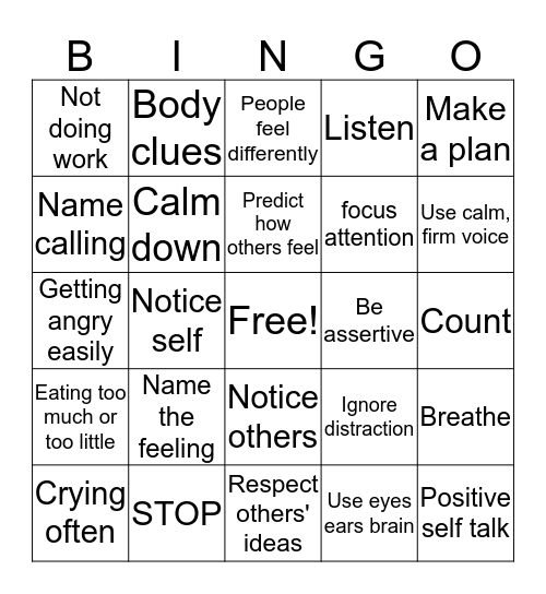 2nd step skills Bingo Card