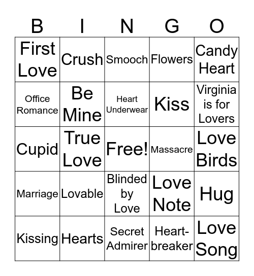 My Funny Valentine Bingo Card