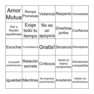 Relaciones Saludables BINGO Card