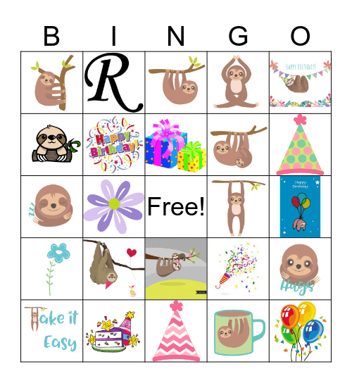 Ruby's Sloth  Bingo Card