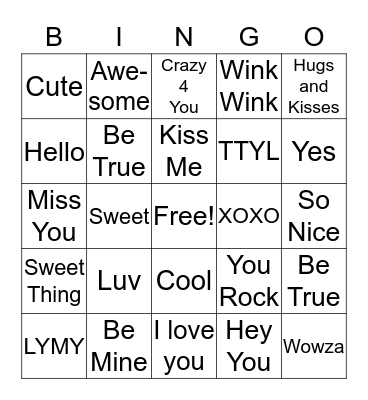 Valentine's Bingo Card