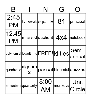 Untitled Bingo Card