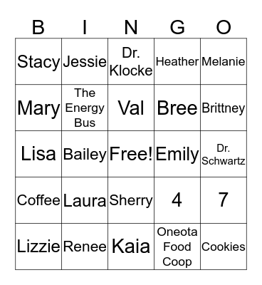 Staff Bingo Card