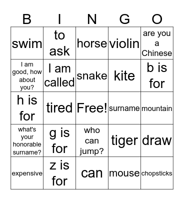 Test Review Bingo Card