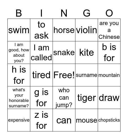 Test Review Bingo Card