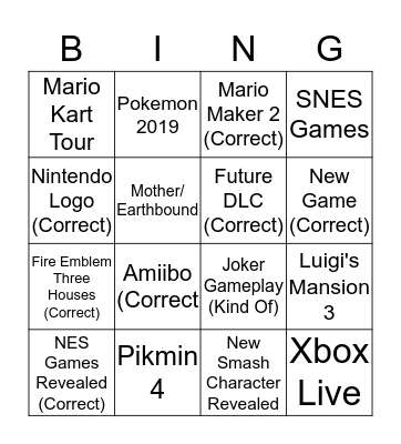 First Nintendo Direct 2019 Bingo Card