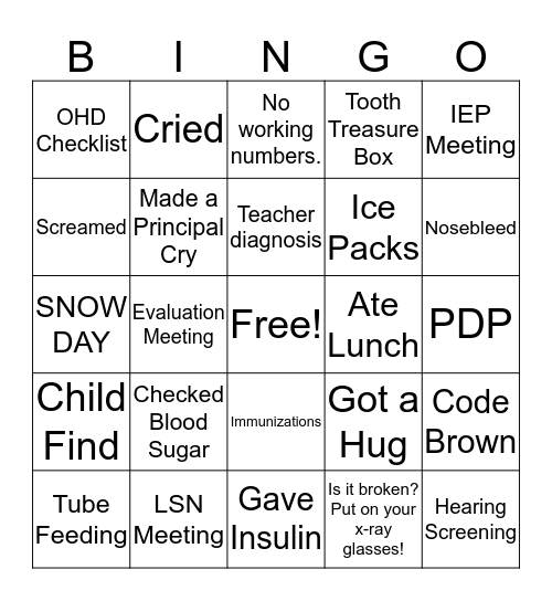 You Know You're A School Nurse... Bingo Card