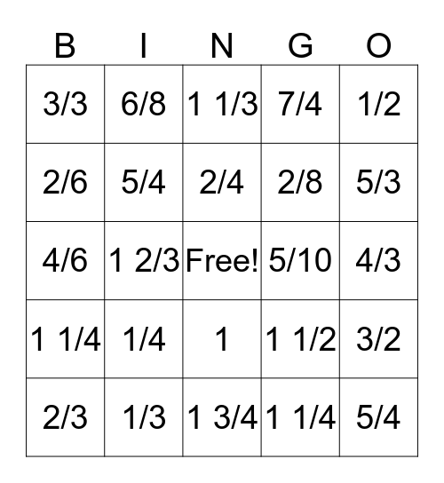 Fractions and Equivalent Fractions Bingo Card