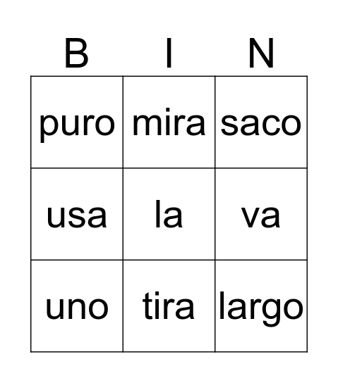 Unidad 1 Semana 1 Bingo Card
