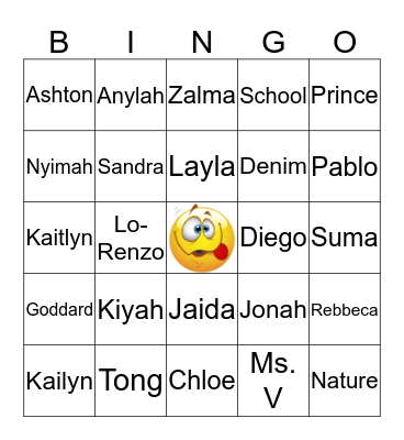 Nature Room Name Bingo Card