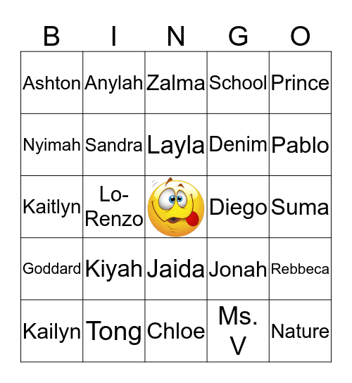 Nature Room Name Bingo Card