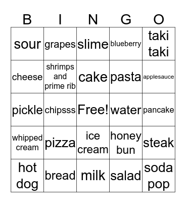 Food Bingo Card