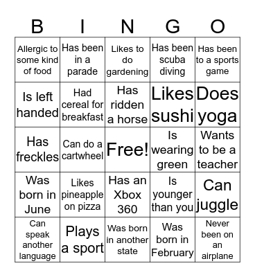 Human Bingo  Bingo Card