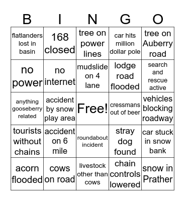 MAF Weather Bingo Card