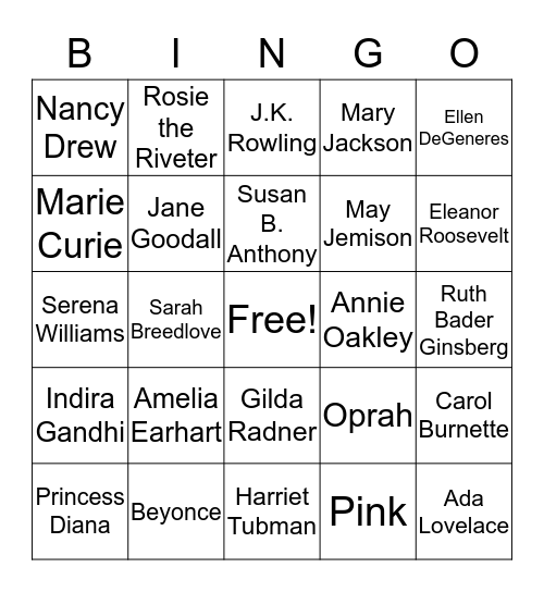 Women Who've Changed the World Bingo Card