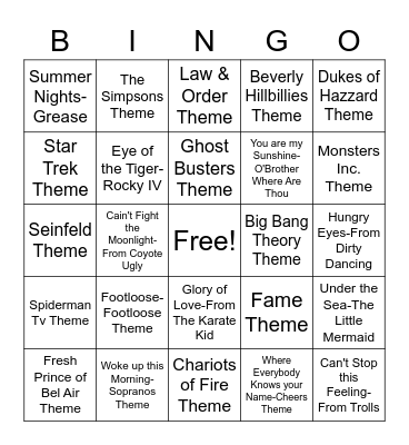 BB29 Movie & TV Songs! Bingo Card