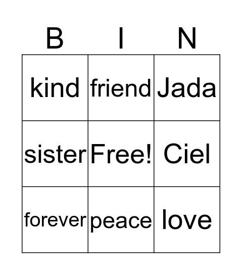 Ami Bingo Card