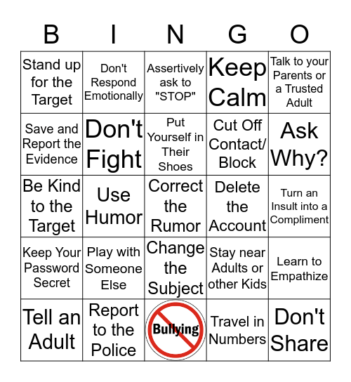 RESPONDING TO BULLIES Bingo Card