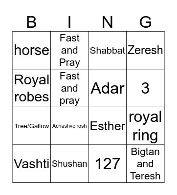 Purim Bingo Card