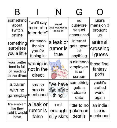 robin's low expectations nintendo direct bingo Card