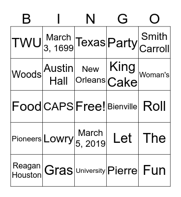 Bingo: Lowry Gras Edition Bingo Card