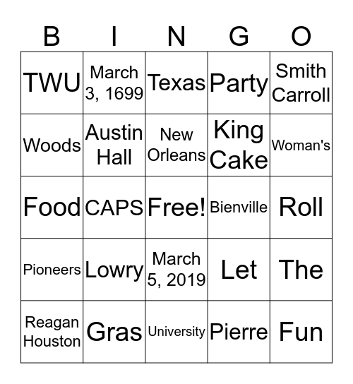 Bingo: Lowry Gras Edition Bingo Card