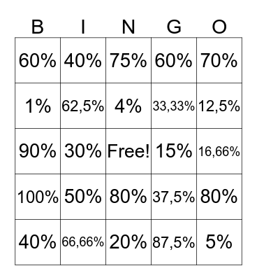 Procenten Bingo Card
