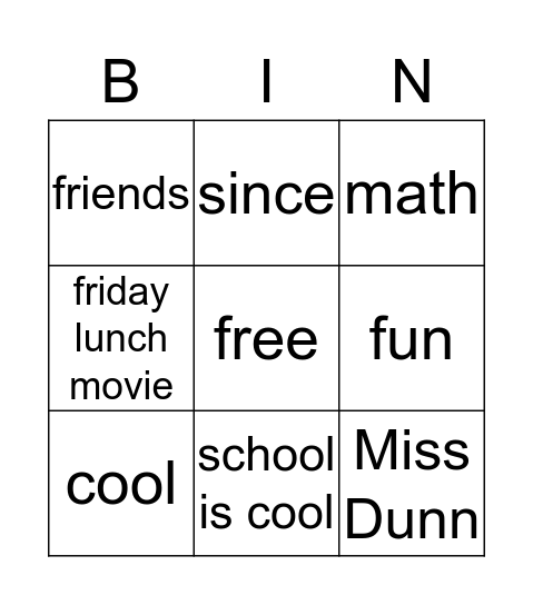 Stella's bingo Card
